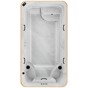 Technical overhead view of an Arctic Spas Athabascan luxury hot tub interior showing the spacious 7-seat layout and multi-level cool-down step, Roberts Leisure.