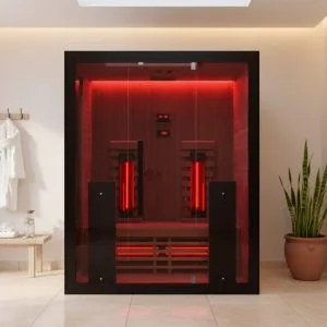 Hekla luxury indoor infrared sauna with full-spectrum heaters and mood lighting, Roberts Leisure Isle of Man.