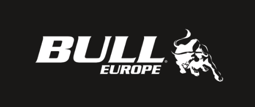 Official BULL Europe premium outdoor kitchen brand logo, white inverse version, Roberts Leisure Isle of Man.