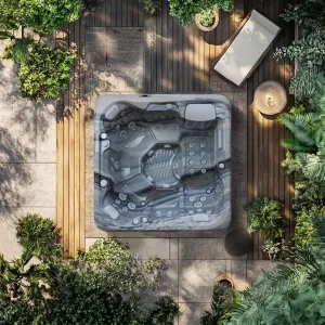 AquaSolus Eden (Series 2) luxury 5-seater hot tub featuring a full-body lounger, 42 precision hydrotherapy jets, and Gecko K1000 touchscreen controls, Roberts Leisure Isle of Man.