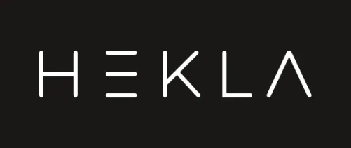 Official Hekla sauna brand logo, white inverse version, Roberts Leisure Isle of Man.