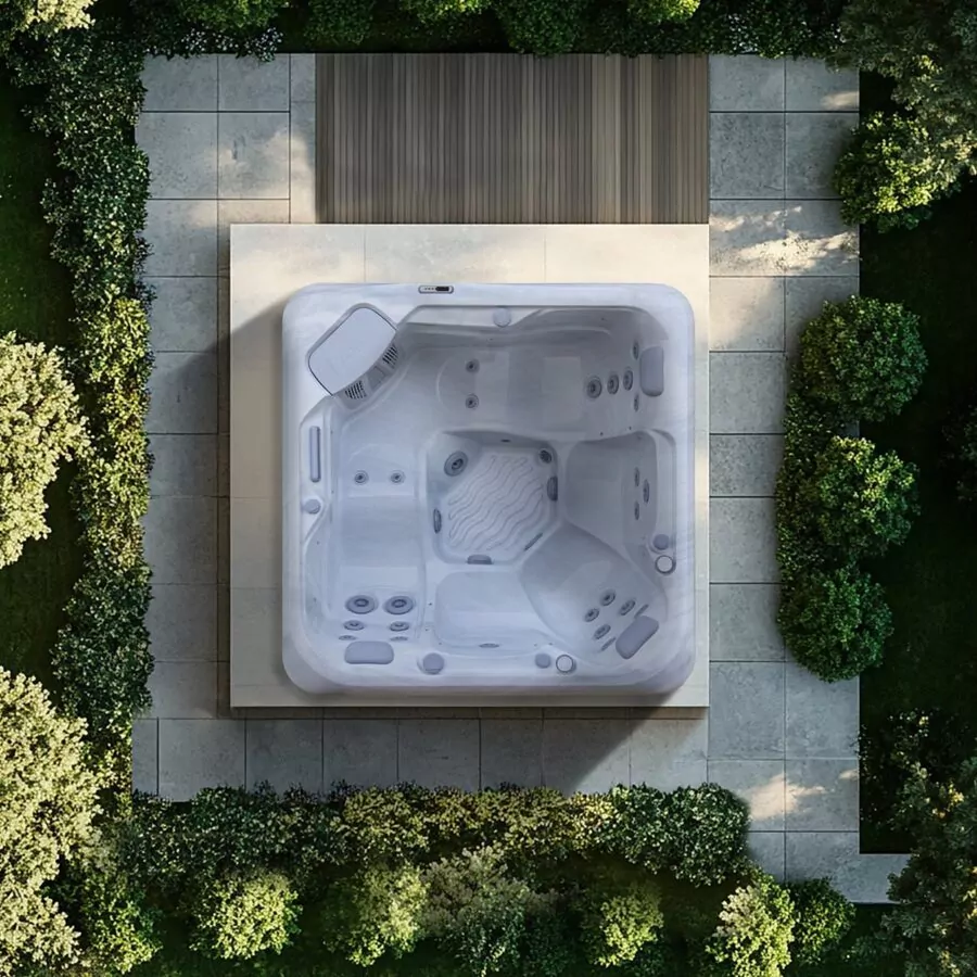 AquaSolus Zephyr (Series 1) luxury 5-seater hot tub featuring a full-body lounger, 28 precision hydrotherapy jets, and 13-amp plug-and-play simplicity, Roberts Leisure Isle of Man.