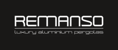 Alt Text: Official Remanso Luxury Aluminium Pergolas brand logo, white inverse version, Roberts Leisure Isle of Man.
