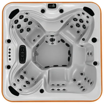 Overhead view of the Arctic Spas Summit hot tub shell in white, featuring an expansive multi-level seating layout and advanced hydrotherapy jet clusters, available for Isle of Man delivery.