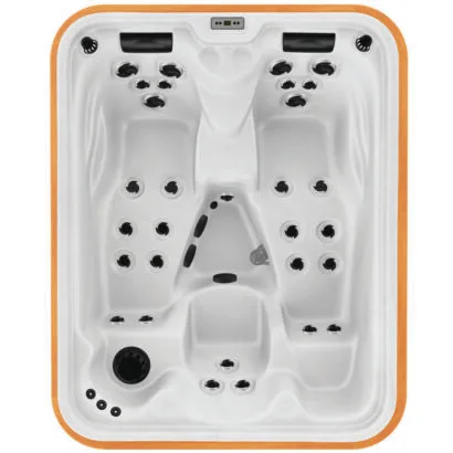 Overhead view of the Arctic Spas Timberwolf hot tub shell in white, featuring a premium dual-lounger design for 2-3 people, available for Isle of Man delivery.