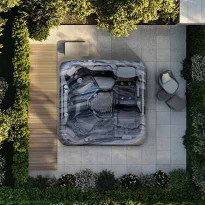 AquaSolus Cypress (Series 1) versatile 6-seater hot tub featuring a full-body lounger, 27 precision hydrotherapy jets, and 13-amp plug-and-play simplicity, Roberts Leisure Isle of Man.