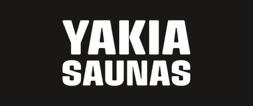 Official YAKIA Saunas brand logo, white inverse version, Roberts Leisure Isle of Man.