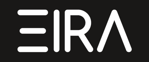 Official EIRA luxury sauna brand logo, white inverse version, Roberts Leisure Isle of Man.