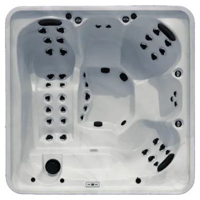Arctic Spas Lunar hot tub shell in white, available for delivery and installation across the Isle of Man, featuring a 3-person seating layout with a premium lounger.