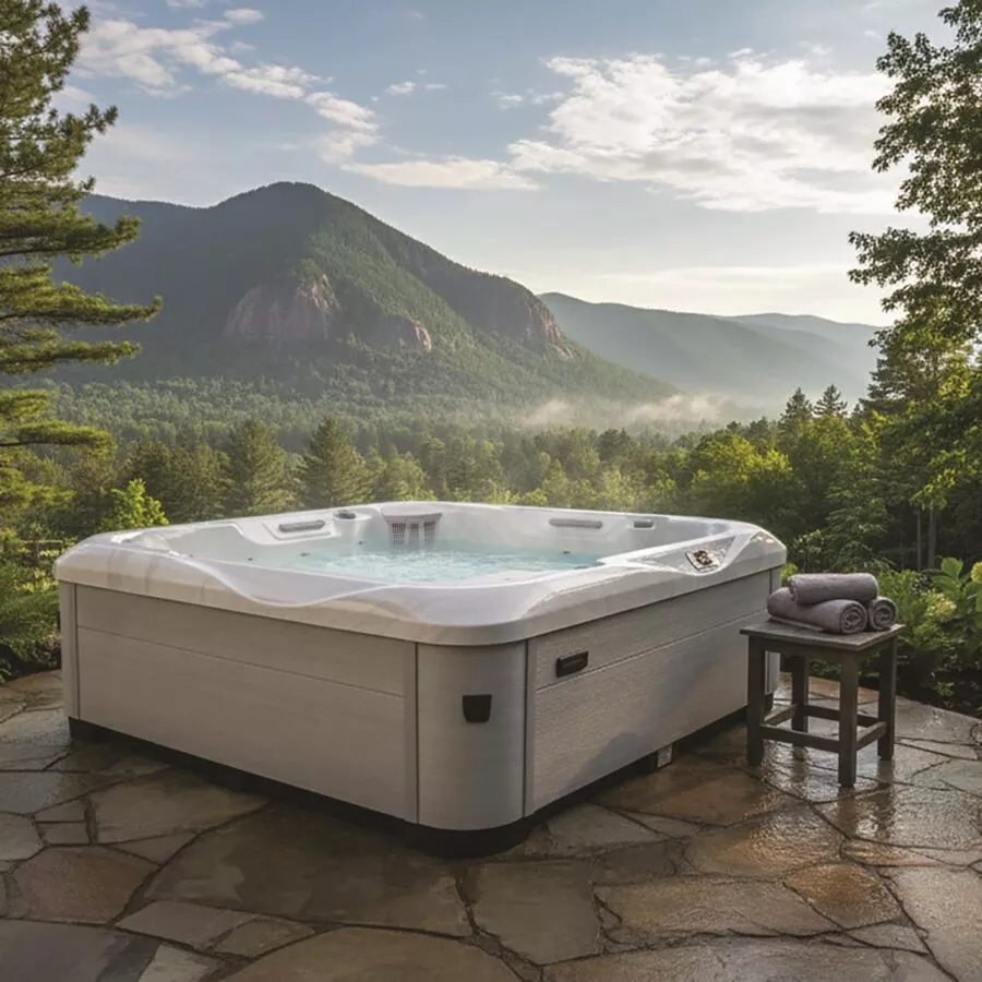 AquaSolus Holiday Let hot tub with robust shell and simplified controls, Isle of Man commercial installation.