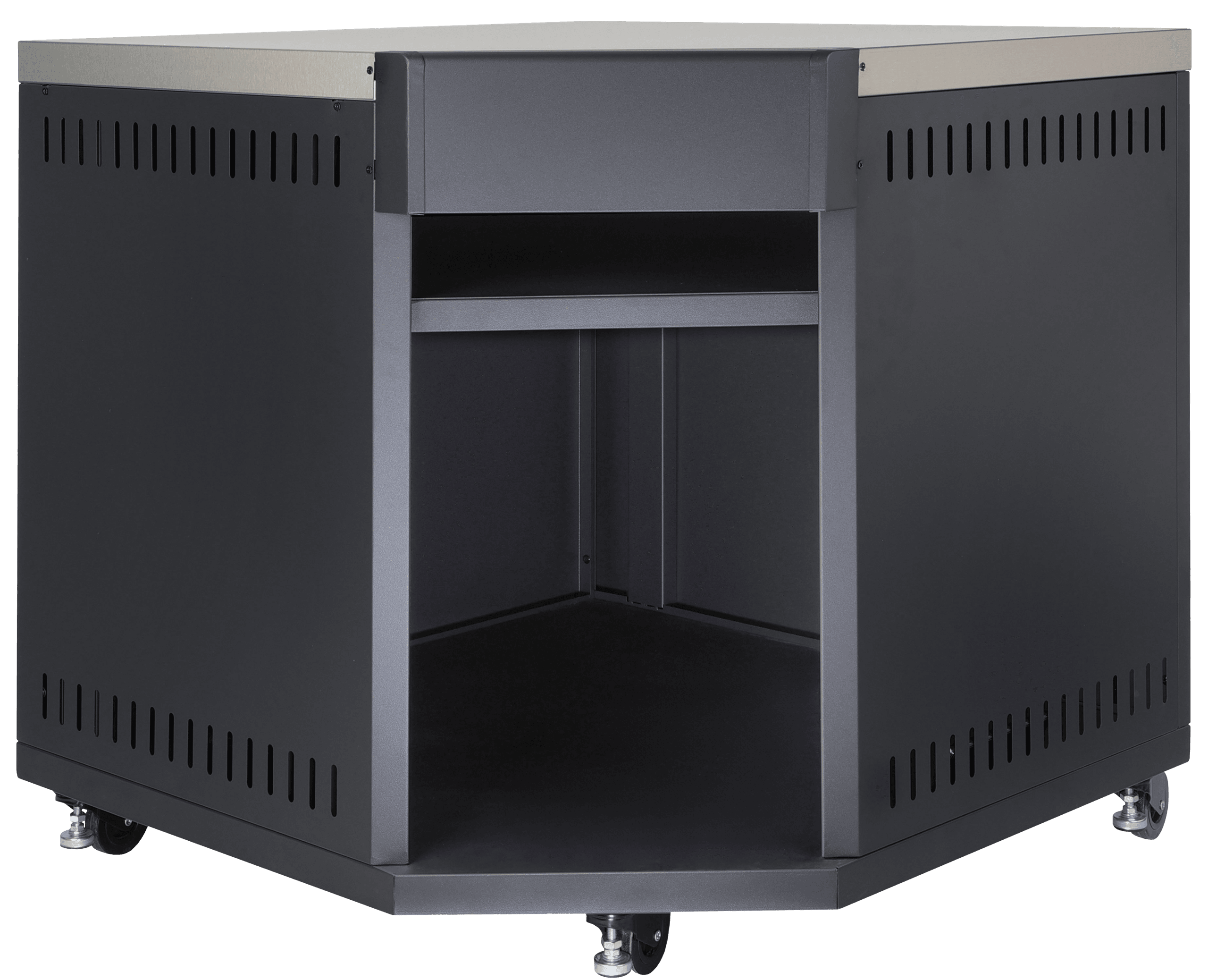 Grllr modular corner unit featuring weather-resistant steel construction, seamless joint design, and integrated workspace, Roberts Leisure Isle of Man.