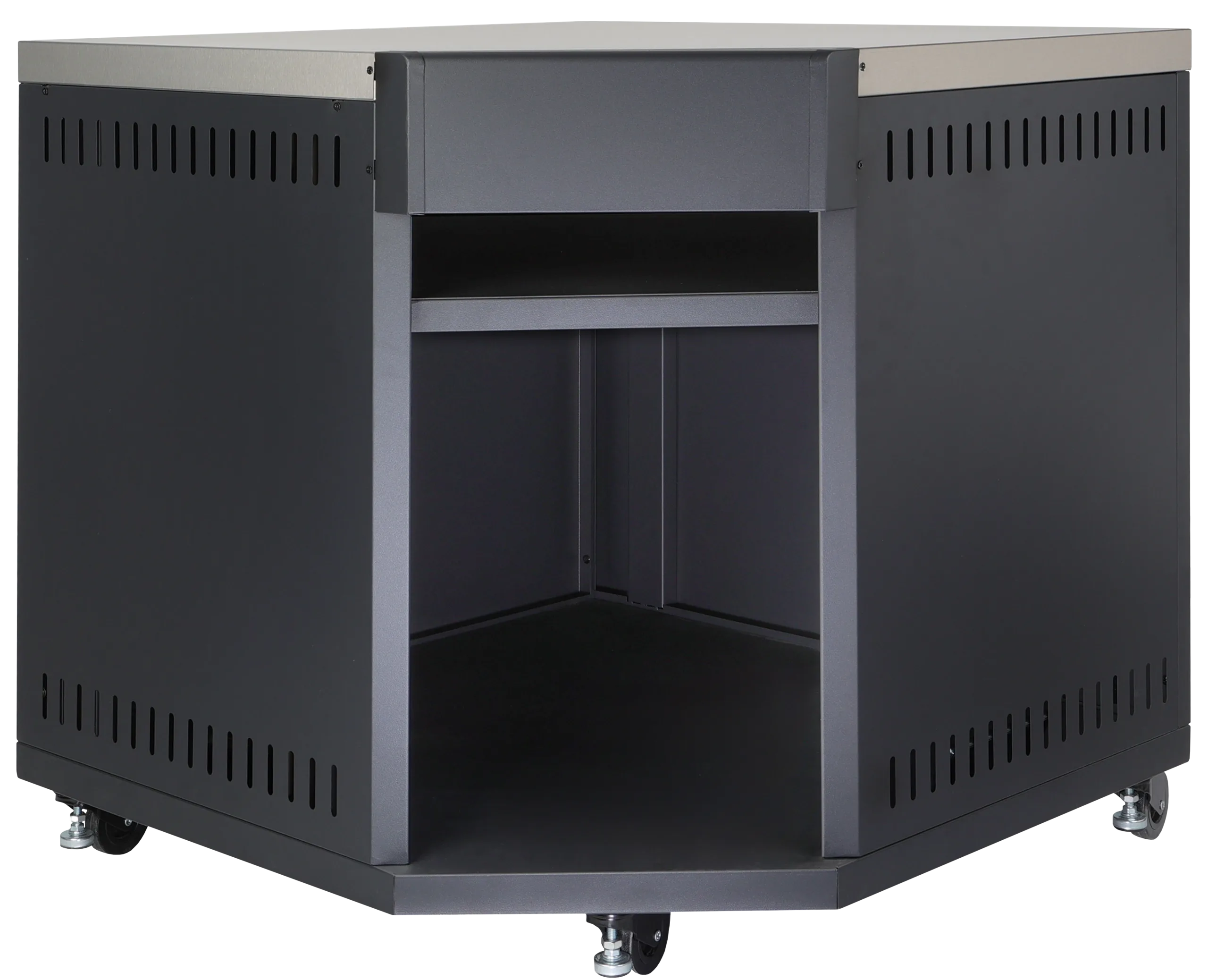 Grllr modular corner unit featuring weather-resistant steel construction, seamless joint design, and integrated workspace, Roberts Leisure Isle of Man.