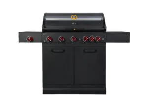 Grllr G5S 5-burner professional gas grill featuring precision illuminated controls, heavy-duty cooking grates, and weather-resistant stainless steel construction, Roberts Leisure Isle of Man.