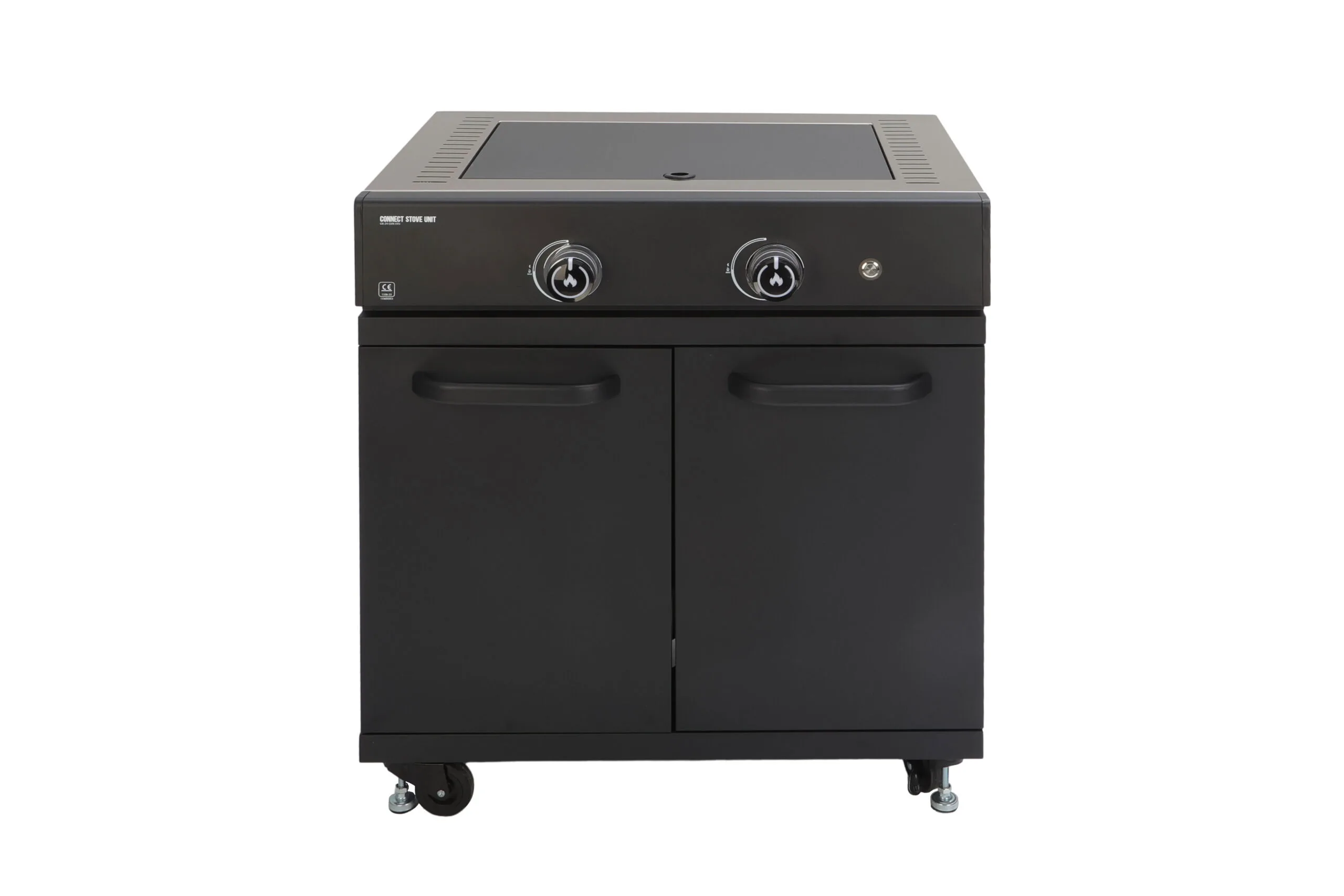 Grllr modular stove unit featuring precision heat control, durable flat-top cooking surface, and weather-resistant cabinetry, Roberts Leisure Isle of Man.
