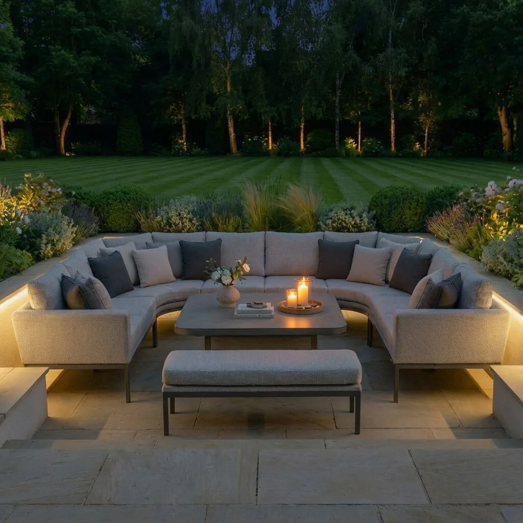 Outdoor Fabric Pulse U Shape Corner Dining Set with Rising Table - Image 11